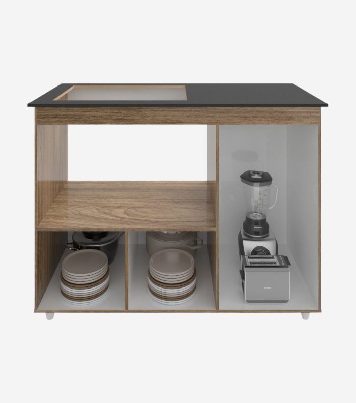 Balcão Armário Gabinete de Cozinha Para Fogão Cooktop 4 Bocas e Forno 3 Portas Alana Mobília Decor Savana Off White - Imagem 2