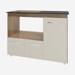 Balcão Armário Gabinete de Cozinha Para Fogão Cooktop 4 Bocas e Forno 3 Portas Alana Mobília Decor Savana Off White