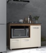 Balcão Armário Gabinete de Cozinha Para Fogão Cooktop 4 Bocas e Forno 3 Portas Alana Mobília Decor Savana Off White - Imagem 3