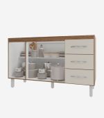 Balcão Armário Cozinha Gabinete Pia de 140 cm Carine com 3 Portas e 3 Gavetas Savana Off White