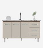 Balcão Armário Cozinha Gabinete Pia de 140 cm Carine com 3 Portas e 3 Gavetas Savana Off White - Imagem 2