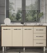 Balcão Armário Cozinha Gabinete Pia de 140 cm Carine com 3 Portas e 3 Gavetas Savana Off White - Imagem 3