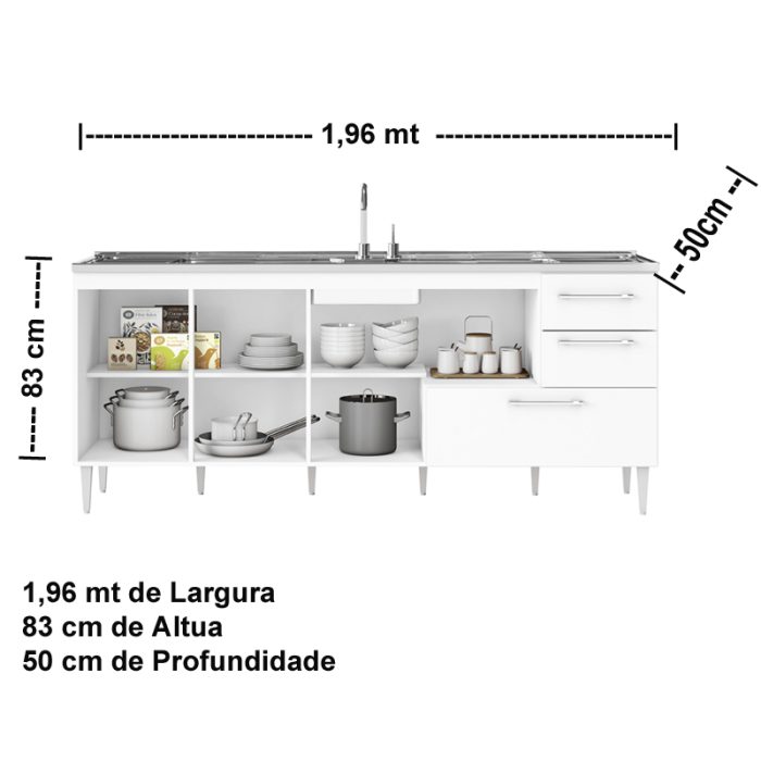 GABINETE BALCÃO PARA PIA 2 METRO COM GAVETÃO BRANCO - Imagem 5