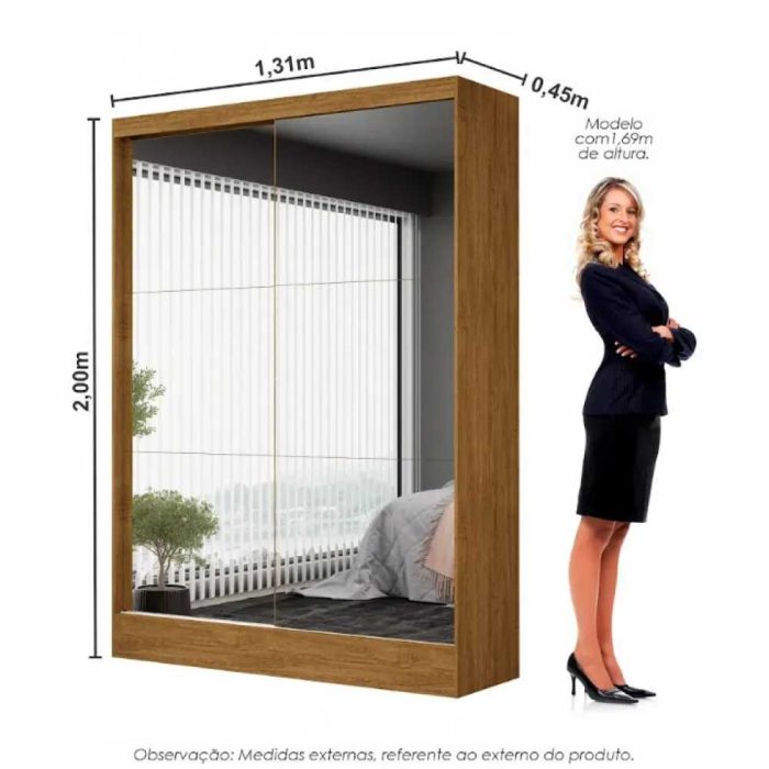 Guarda-Roupa Belem Premium 2 Portas de Correr 2 Gavetas com Espelho - Imagem 5