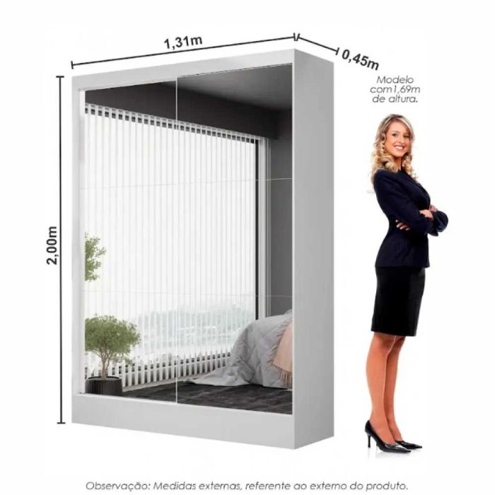 Guarda-Roupa Belem Premium 2 Portas de Correr 2 Gavetas com Espelho - Imagem 9