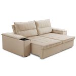 Sofá Retrátil Reclinável 3 Lugares Sala De Estar 210cm Hilst F04 Linho Bege - Lyam Decor - Imagem 4