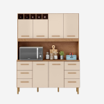 Armário de Cozinha Lívia 1,57m com 6 Portas Amêndoa Off White