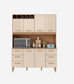Armário de Cozinha Lívia 1,57m com 6 Portas Amêndoa Off White