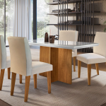 Conjunto de Mesa de Jantar Berlim II com Tampo de Vidro Off White e 4 Cadeiras Grécia Veludo Creme