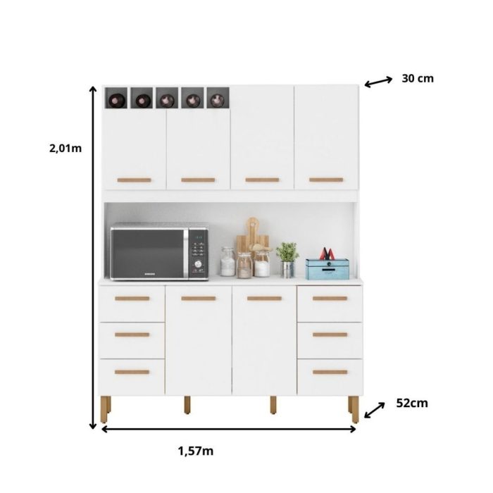 Armário de Cozinha Lívia 1,57m com 6 Portas Branco - Imagem 2