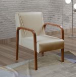 Poltrona Decorativa Anita Braço Madeira - Corino Bege - Imagem 2