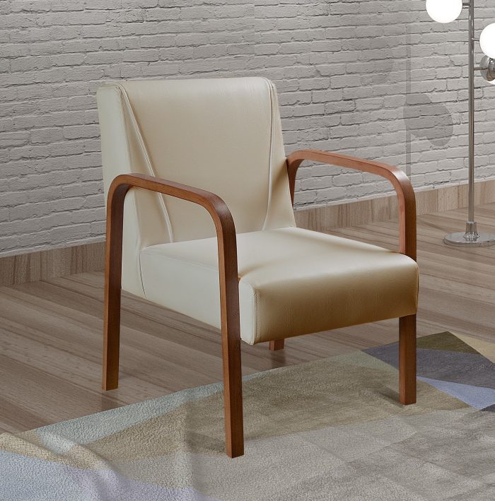 Poltrona Decorativa Anita Braço Madeira - Corino Bege - Imagem 2