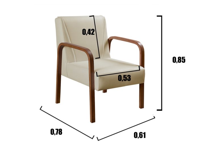 Poltrona Decorativa Anita Braço Madeira - Corino Bege - Imagem 3