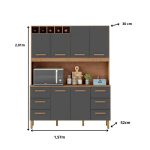 Armário de Cozinha Lívia 1,57m com 6 Portas Amêndoa Grafite - Imagem 2