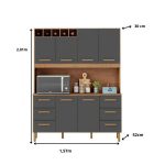 Armário de Cozinha Lívia 1,57m com 6 Portas Amêndoa Grafite - Imagem 3