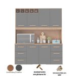 Armário de Cozinha Lívia 1,57m com 6 Portas Amêndoa Grafite - Imagem 5