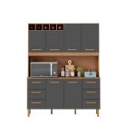 Armário de Cozinha Lívia 1,57m com 6 Portas Amêndoa Grafite - Imagem 8