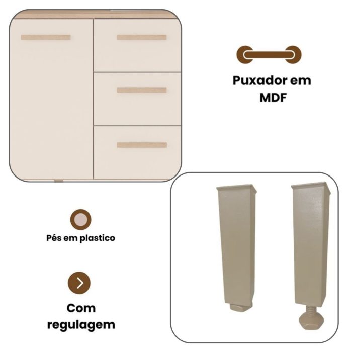 Armário de Cozinha Lívia 1,57m com 6 Portas Amêndoa Off White - Imagem 6