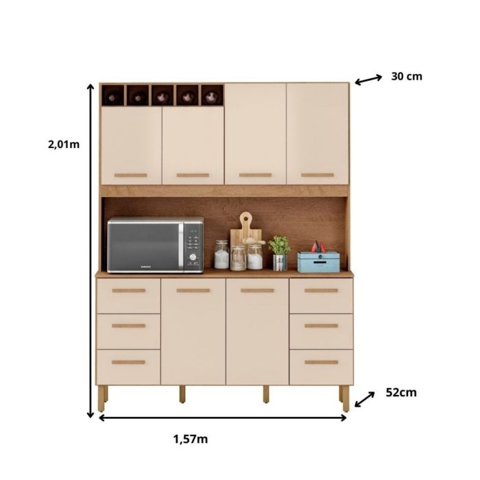 Armário de Cozinha Lívia 1,57m com 6 Portas Amêndoa Off White - Imagem 2