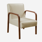 Poltrona Decorativa Anita Braço Madeira - Corino Bege