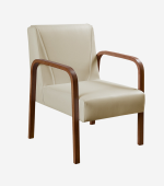 Poltrona Decorativa Anita Braço Madeira - Corino Bege