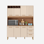 Armário de Cozinha Alice 1,57m com 7 Portas Amêndoa Off White