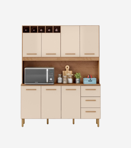 Armário de Cozinha Alice 1,57m com 7 Portas Amêndoa Off White