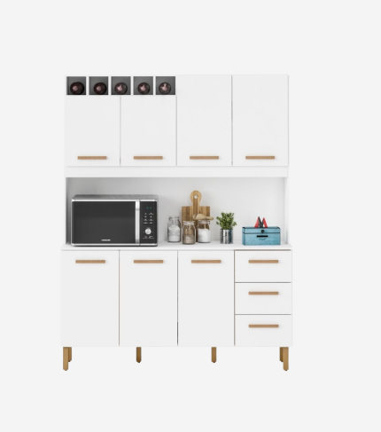 Armário de Cozinha Alice 1,57m com 7 Portas Branco