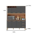 Armário de Cozinha Alice 1,57m com 7 Portas Amêndoa Grafite - Imagem 2