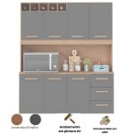 Armário de Cozinha Alice 1,57m com 7 Portas Amêndoa Grafite - Imagem 4