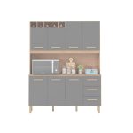 Armário de Cozinha Alice 1,57m com 7 Portas Amêndoa Grafite - Imagem 6