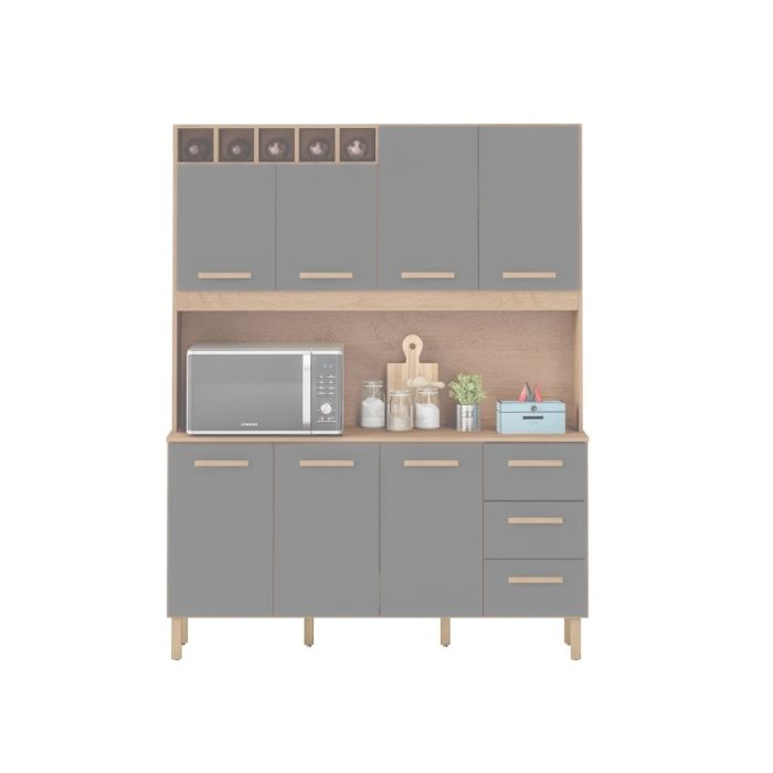 Armário de Cozinha Alice 1,57m com 7 Portas Amêndoa Grafite - Imagem 6