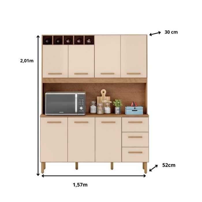 Armário de Cozinha Alice 1,57m com 7 Portas Amêndoa Off White - Imagem 3