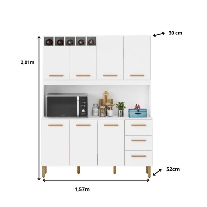 Armário de Cozinha Alice 1,57m com 7 Portas Branco - Imagem 3