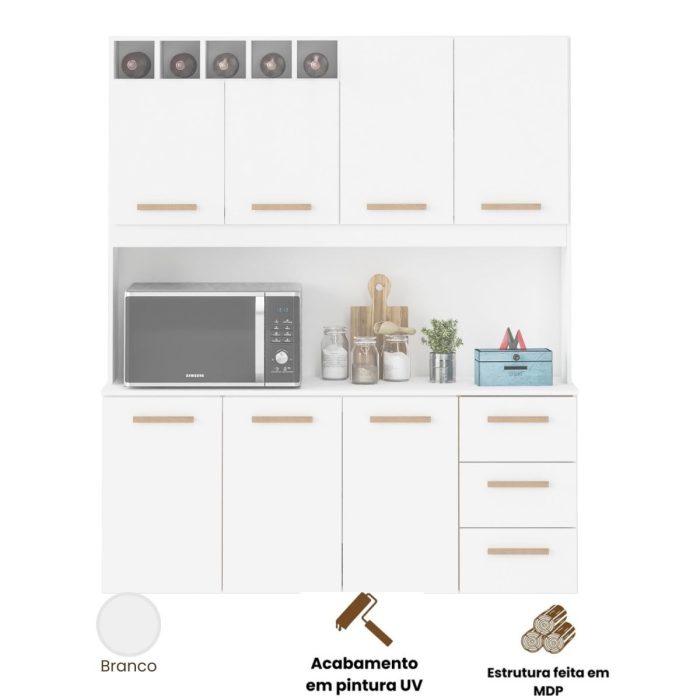 Armário de Cozinha Alice 1,57m com 7 Portas Branco - Imagem 5