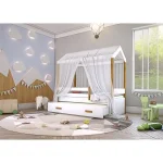 Cama Montessori Cabana Com Auxiliar Colchão E Voal Branco - Imagem 3
