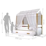 Cama Montessori Cabana Com Auxiliar Colchão E Voal Branco - Imagem 4