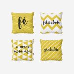 Almofadas Decorativas Amarelas Fé, Família, Gratidão e O Amor Mora Aqui