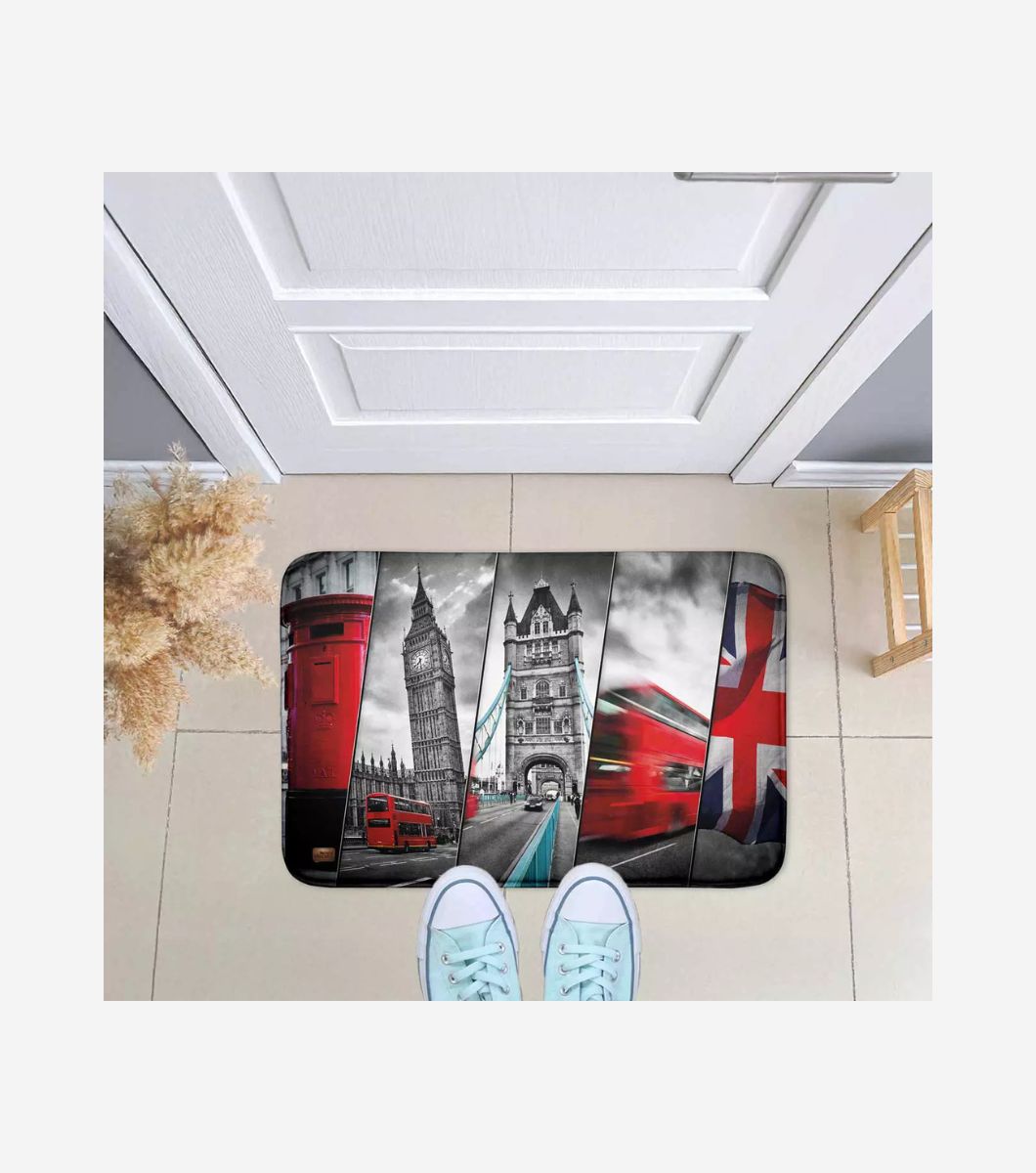 TAPETES (3) Tapete de Porta Decorativo England Emborrachado Antiderrapante - Imagem 1